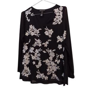 INC Artsy Top Blouse Plus Size 0X/XL Embroidered Floral Romantic‎ Event Career